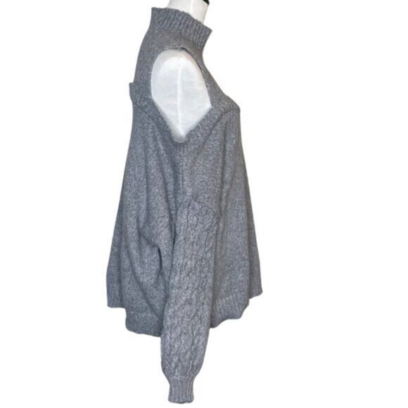 Plus Size 2X Cold Shoulder Fisherman Knit Mock Neck Sweater Chunky Bell Sleeve - Picture 3 of 7